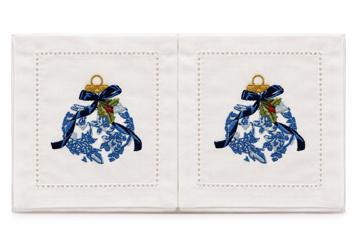Servilletas de Cóctel Bordadas – Blue Christmas | Set de 4