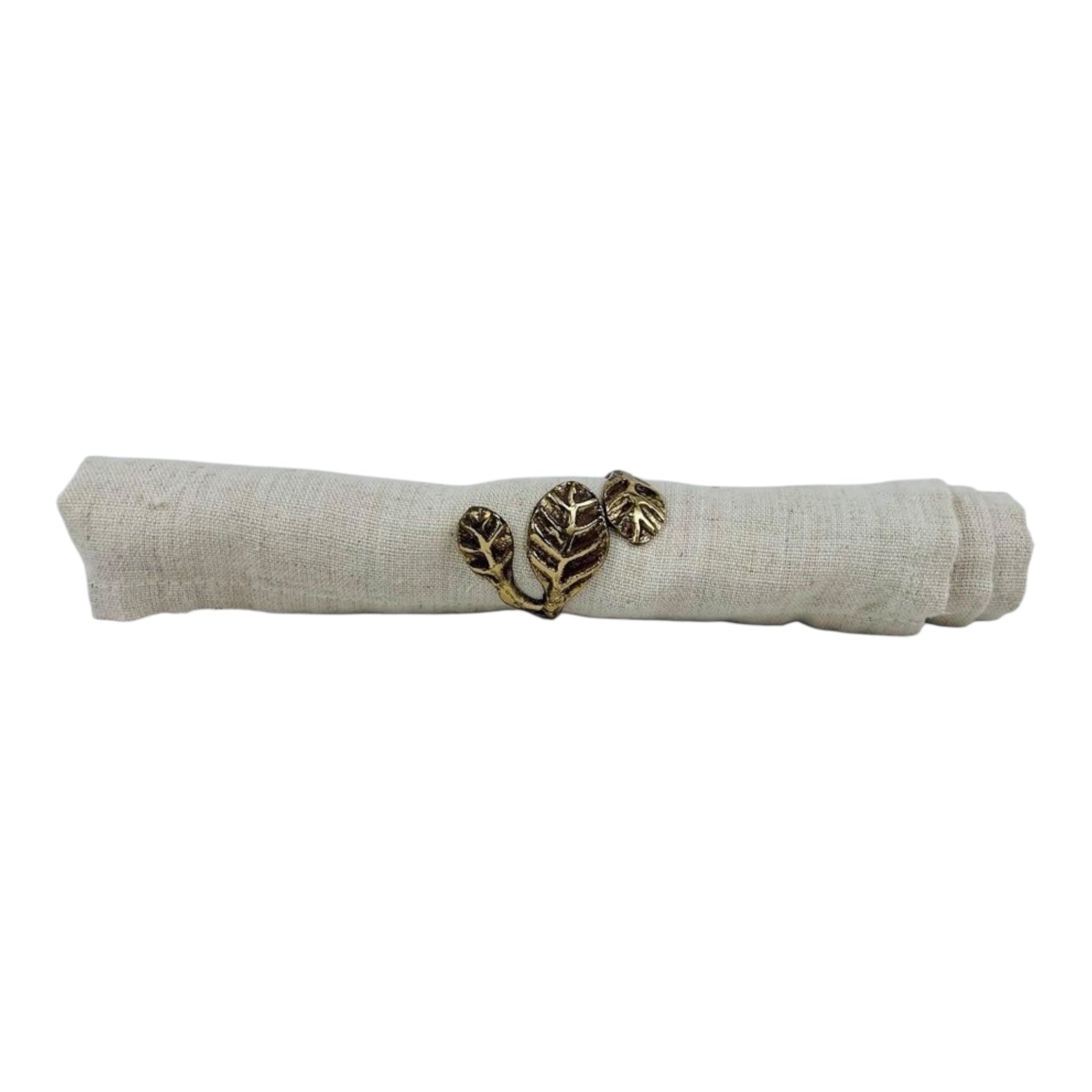 BRASS LEAF NAPKIN RINGS S/4