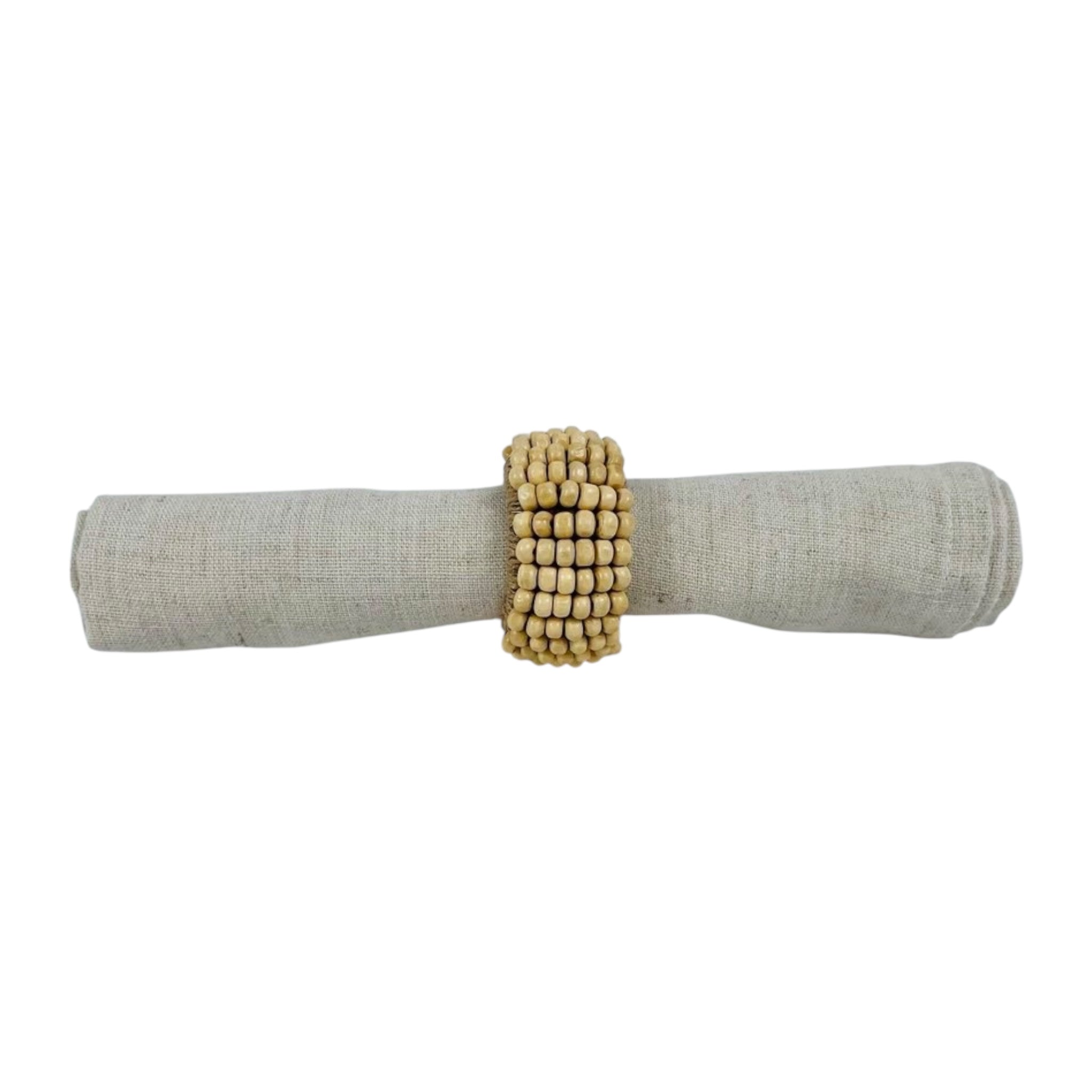 Set de 4 Natural Wood Beaded Napkin ring