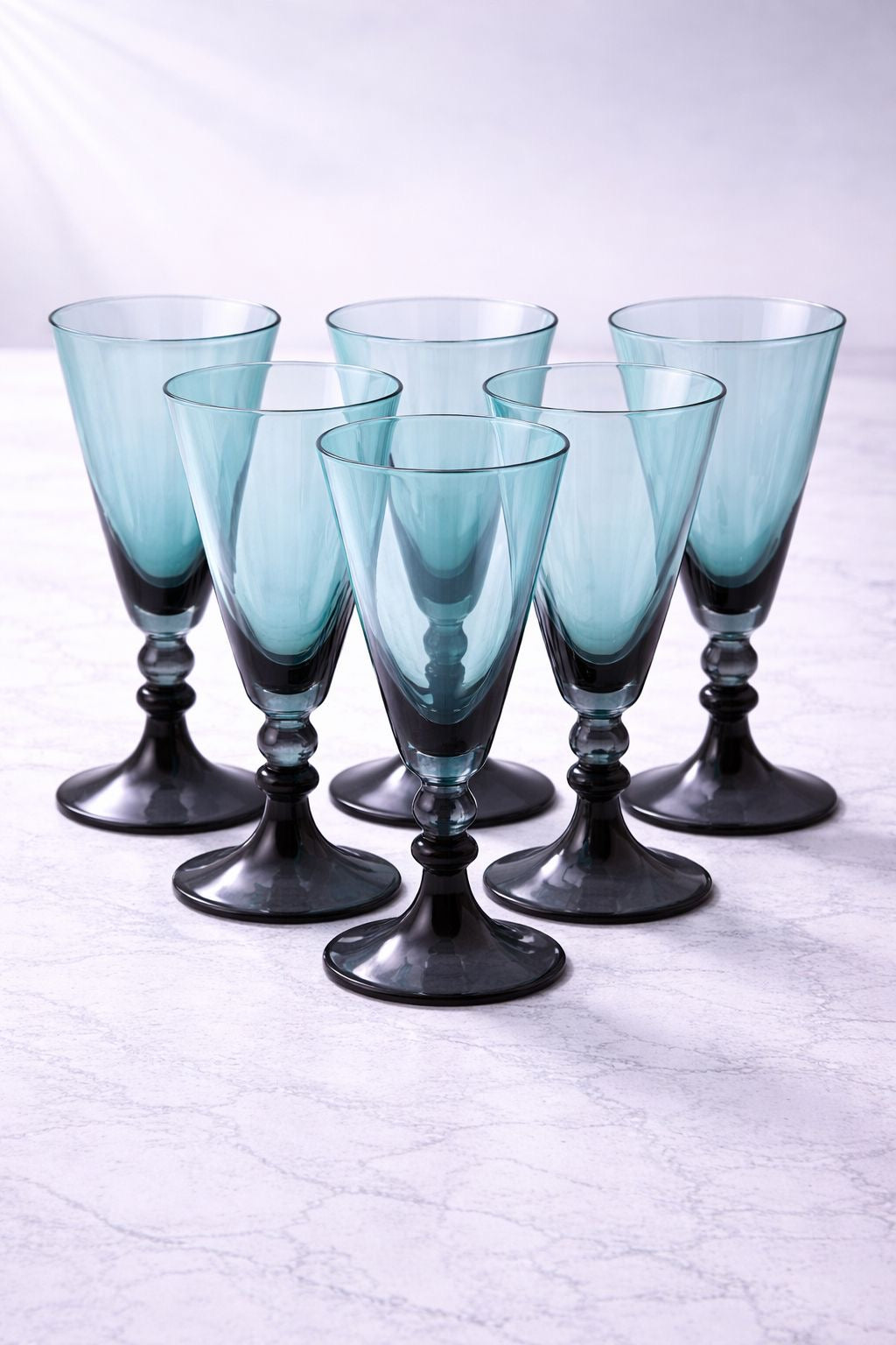 Set de 6 Copas de Vidrio Ahumado Azul