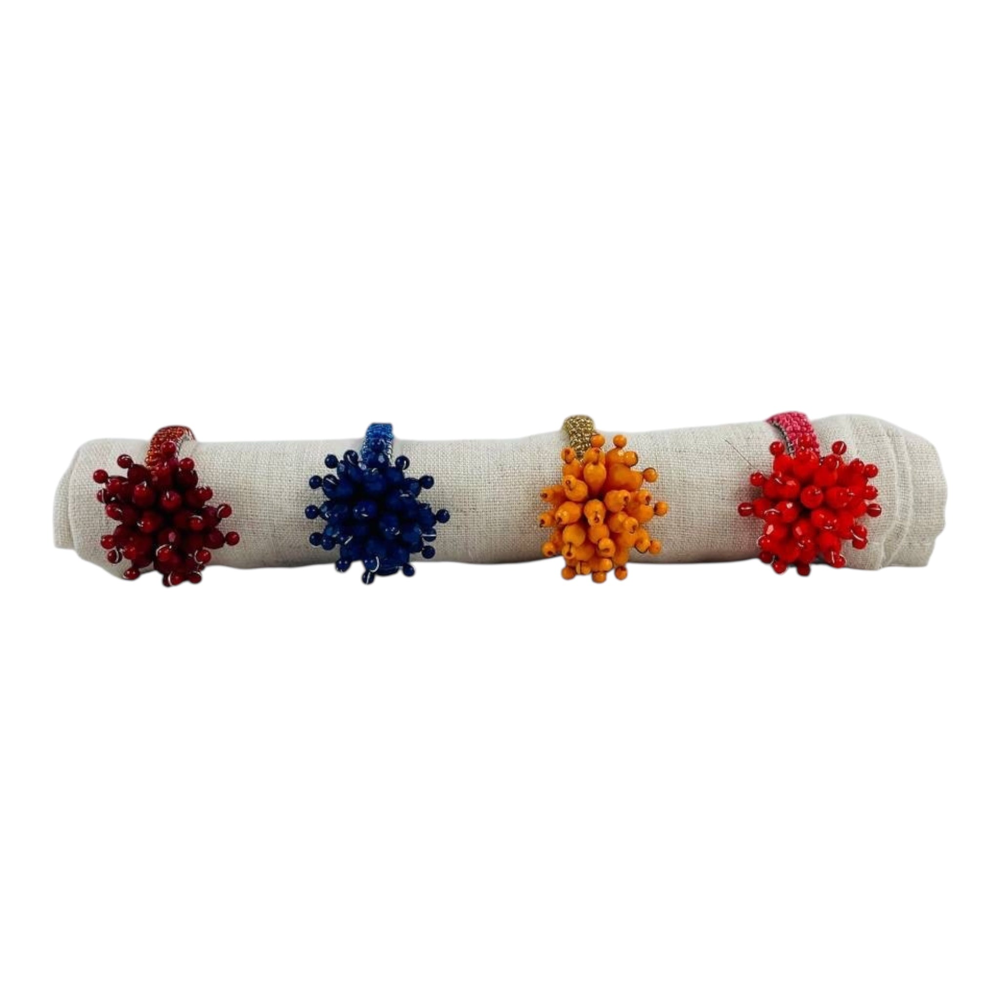 SET 4 BLUE POMPOM NAPKIN RING