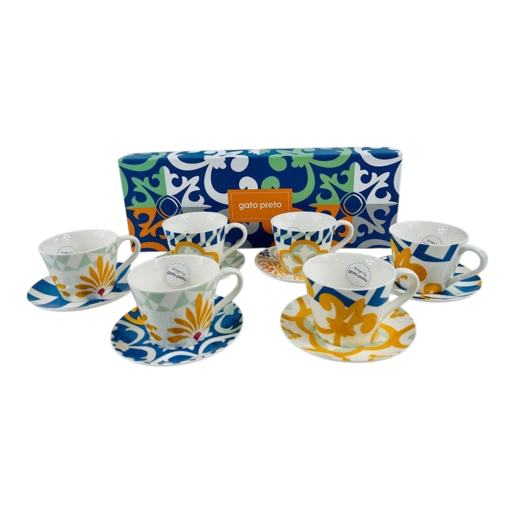 SET 6 TAZAS AZULEJOS GATO PETRO