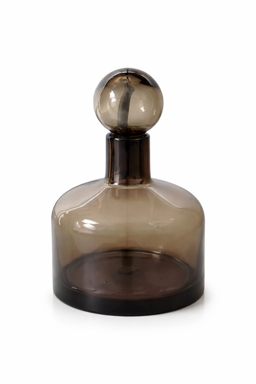 Botella Decorativa de Vidrio Ahumado con Tapón Esférico