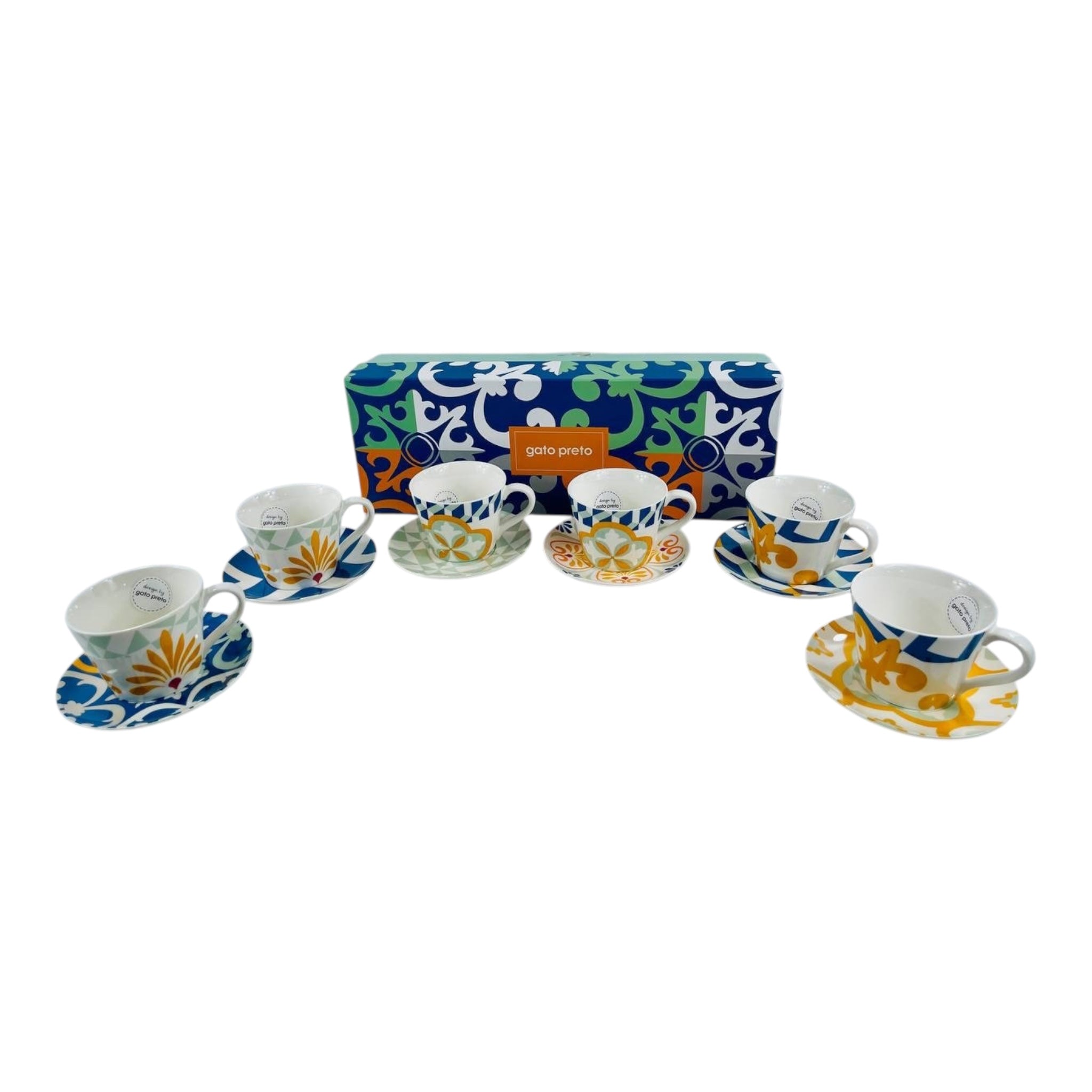 SET 6 TAZAS AZULEJOS GATO PETRO