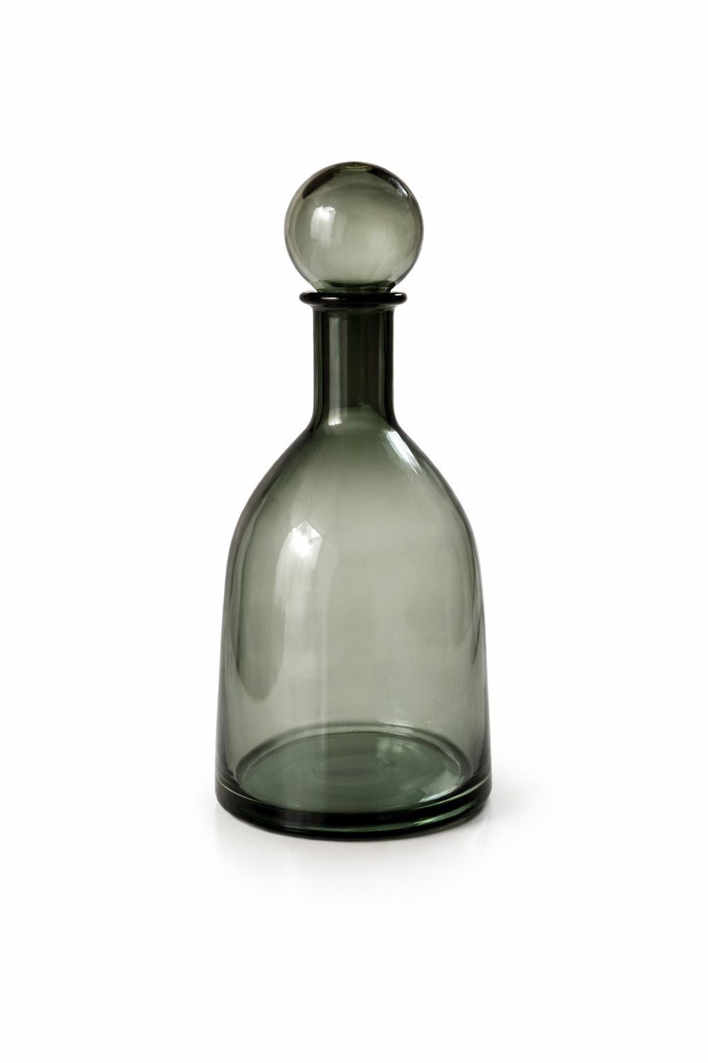 Botellón Decorativo de Vidrio Verde Ahumado con Tapón Esférico M