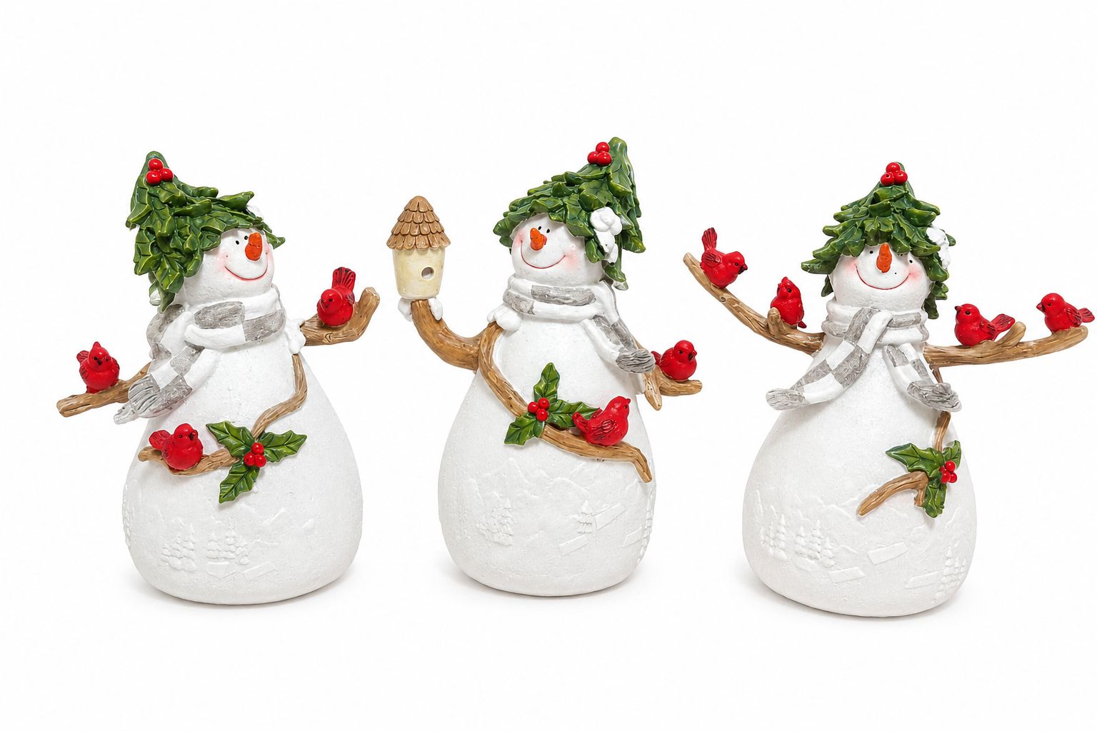 Res Snowman w/ Cardinal Fig Set Of 3