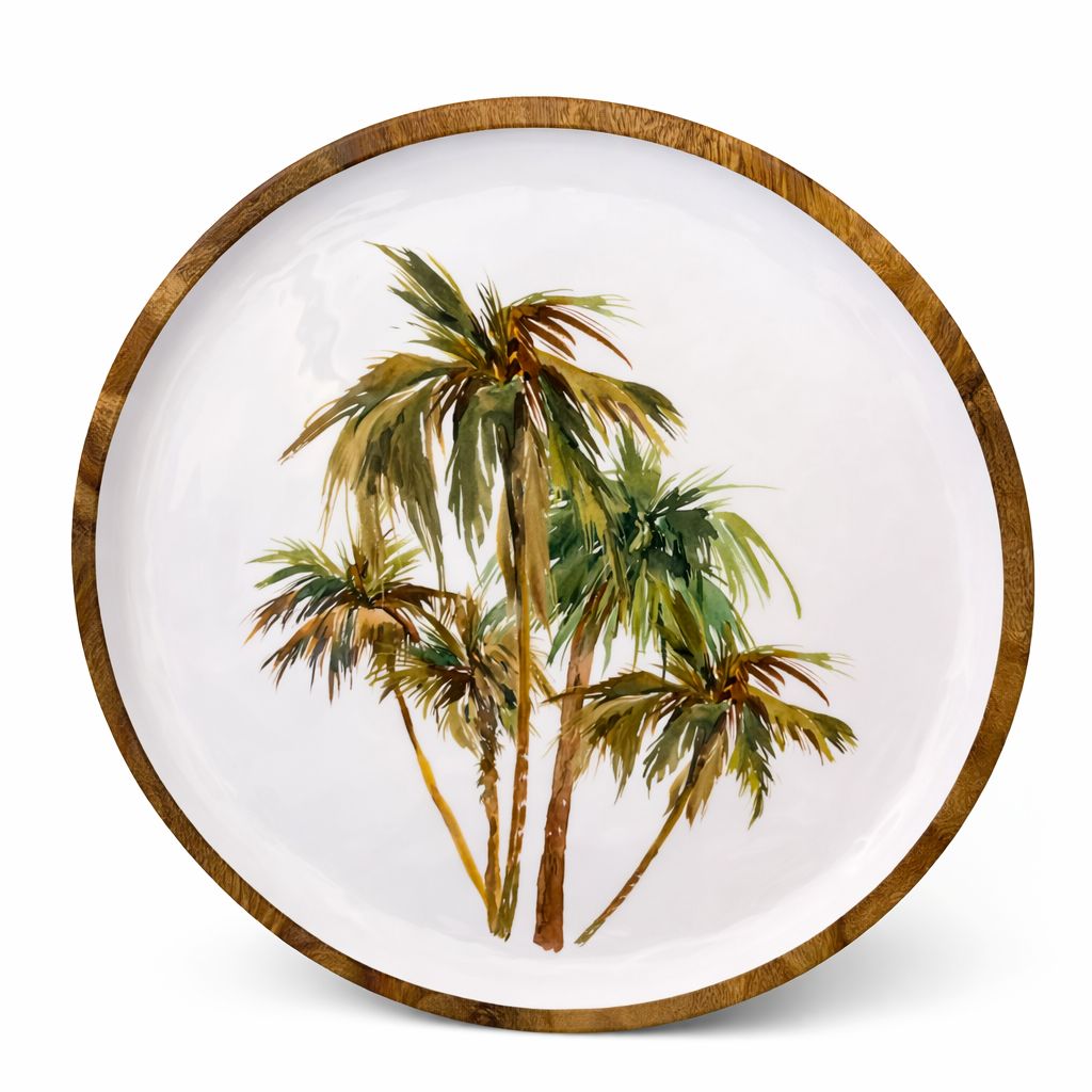 Plato Small de Madera & Cerámica con Diseño de Palmas