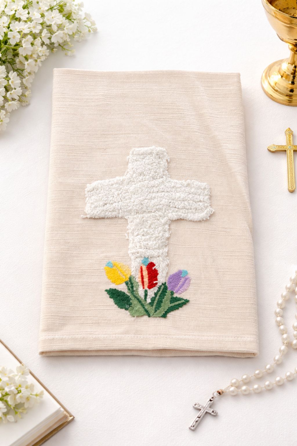 Cross and Tulip Tea Towel