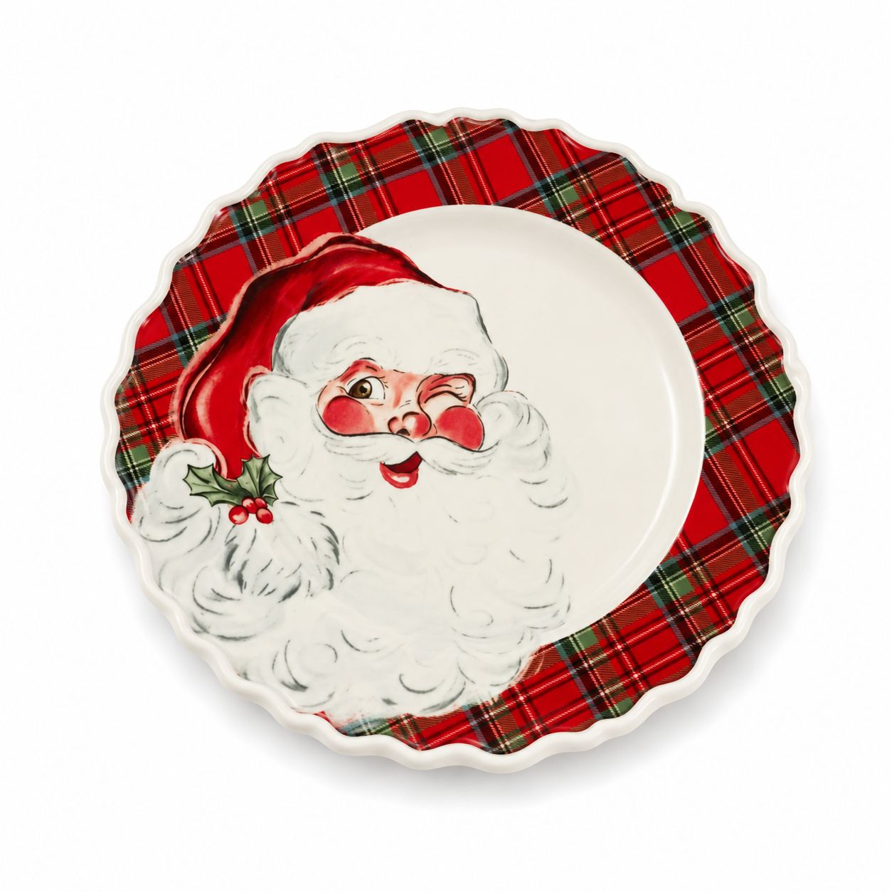 Plato Decorativo Vintage Santa Plaid