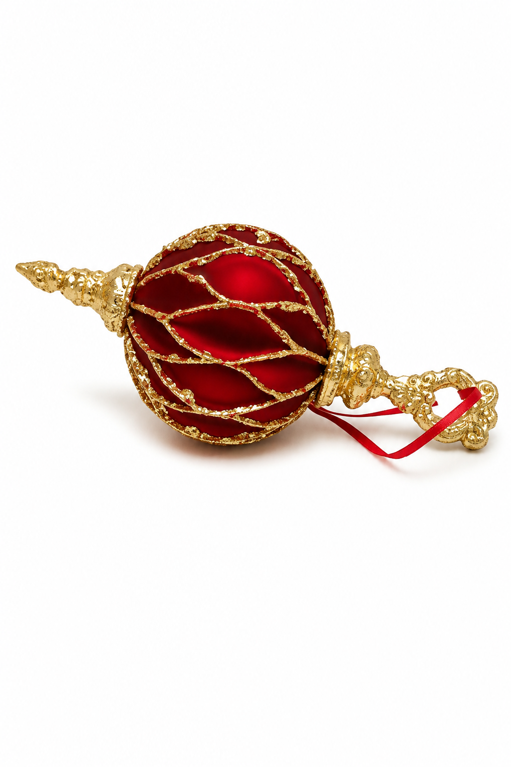 Red Gold Glitter Paper Finial Orns 3 Asst