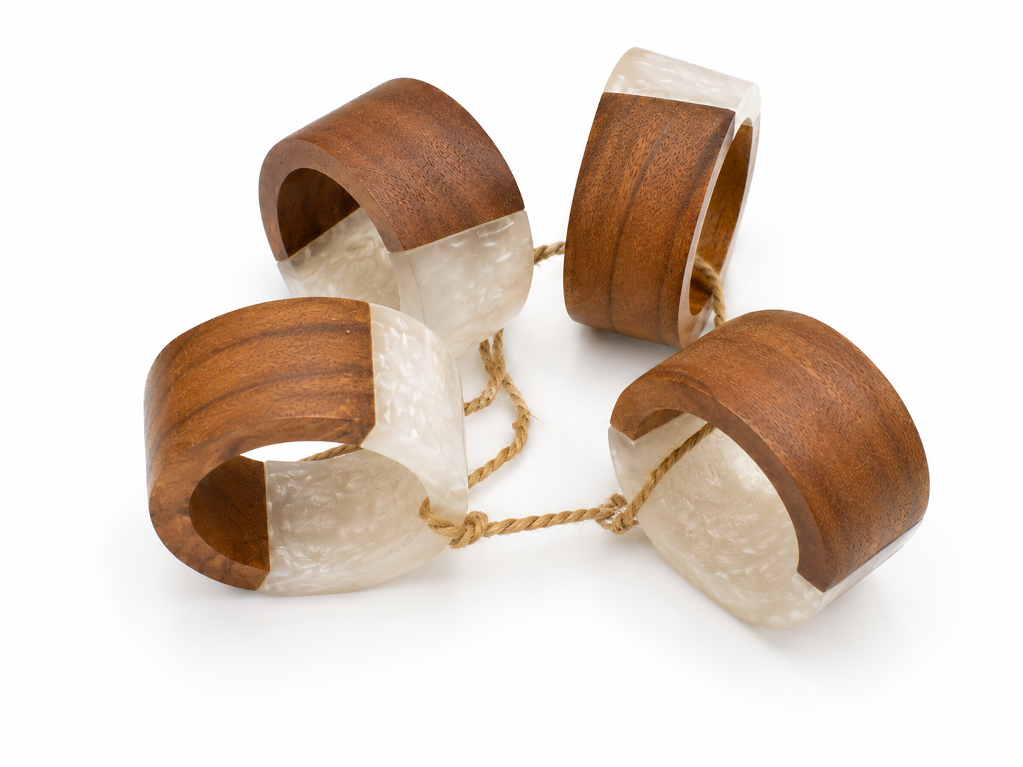 MARBLE AND WOOD NAPKIN RING S/4