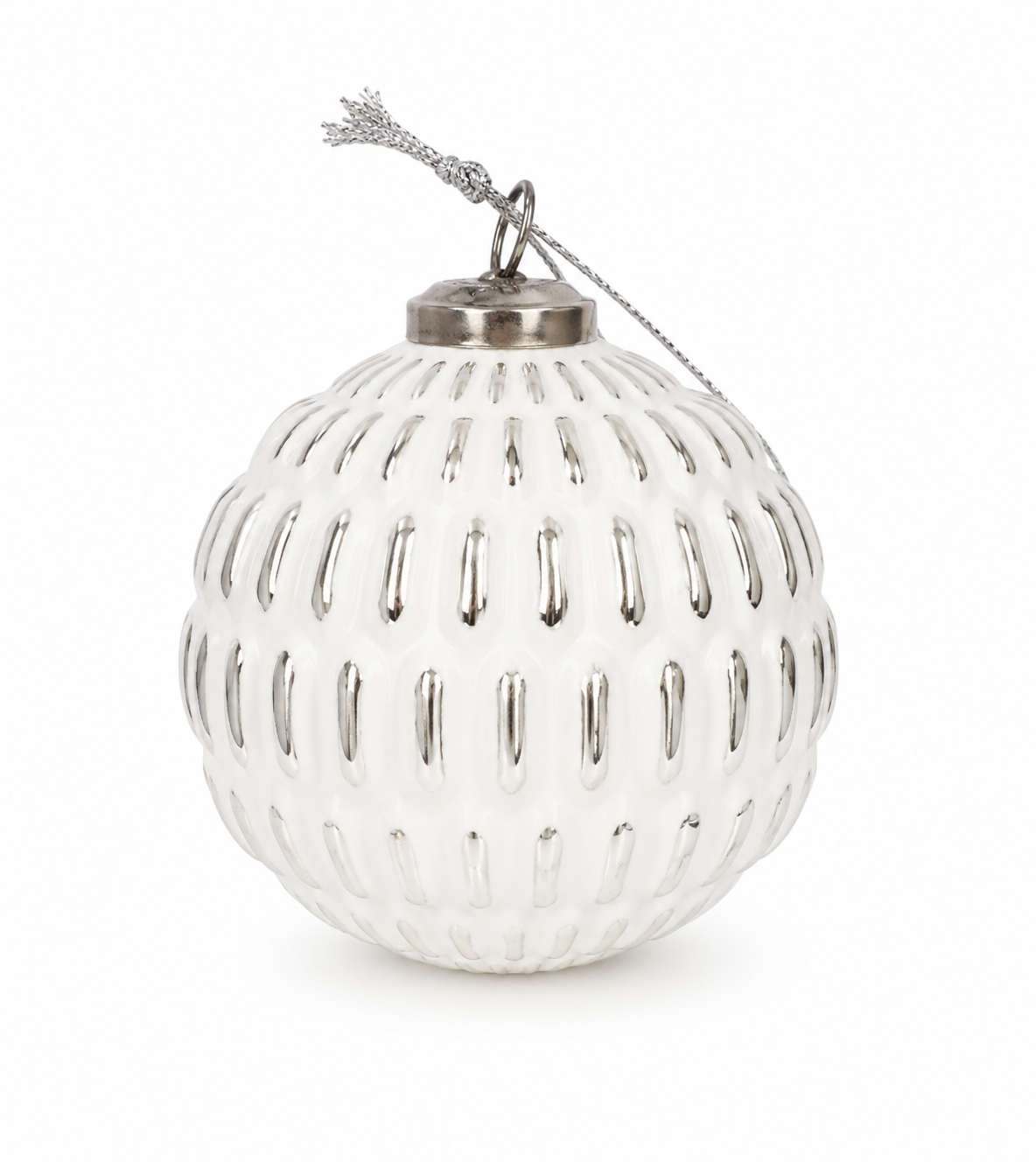 WHITE LINE BALL ORNAMENT