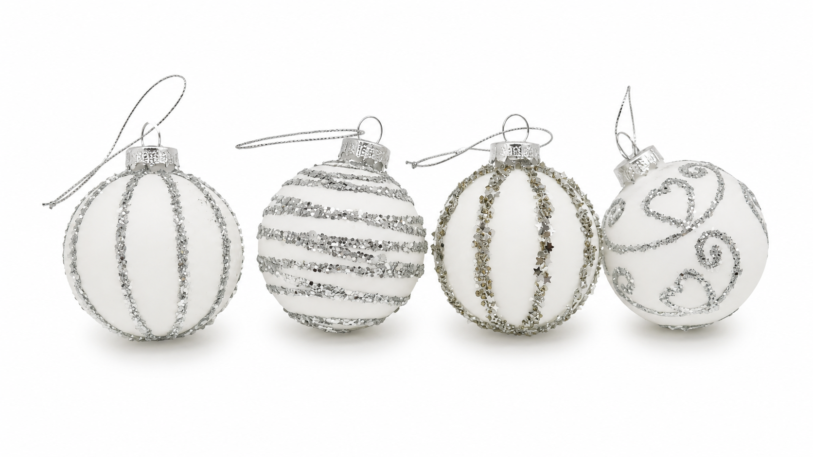 Caja de 12 Ornament - Christmas Ball Medium - Silver & White
