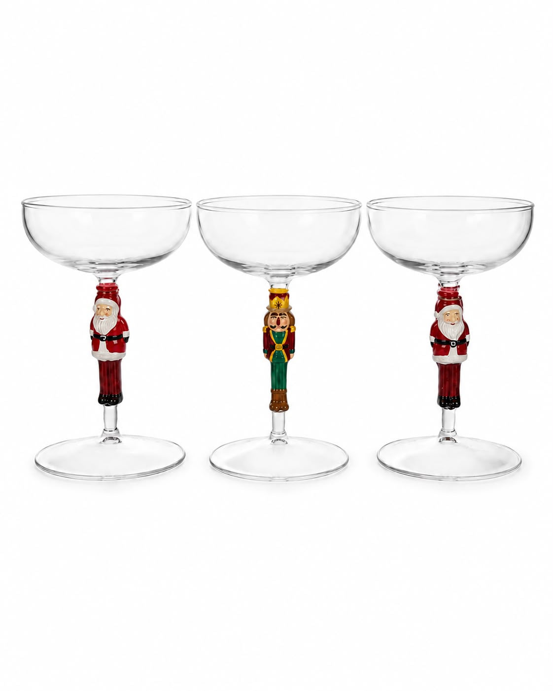 Copa de Vidrio con Santa y Cascanuez Set Of 3