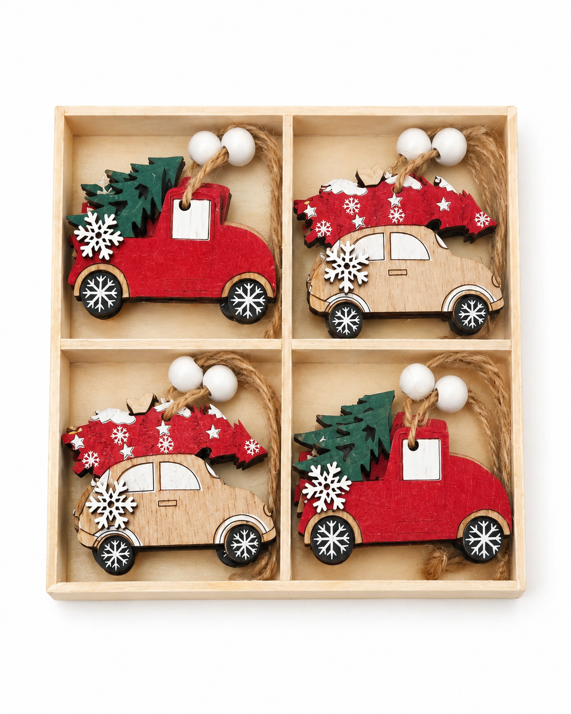 Ornament - Snow on Car Set Of 4