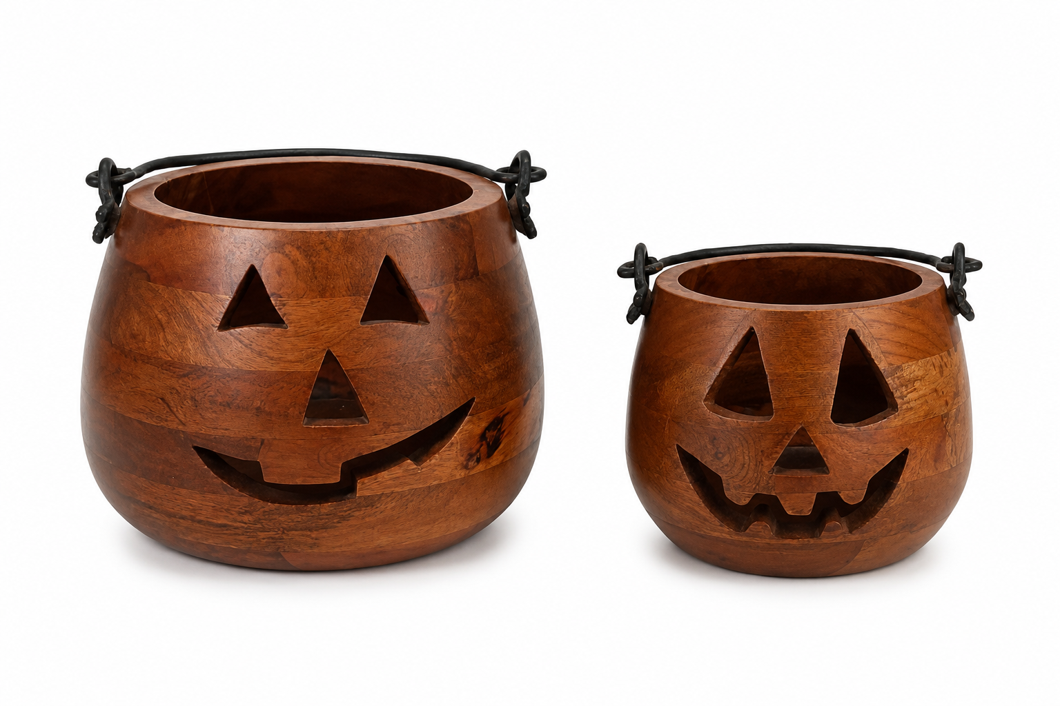 Halloween Wooden Jack-O’- Lantern Basket Set