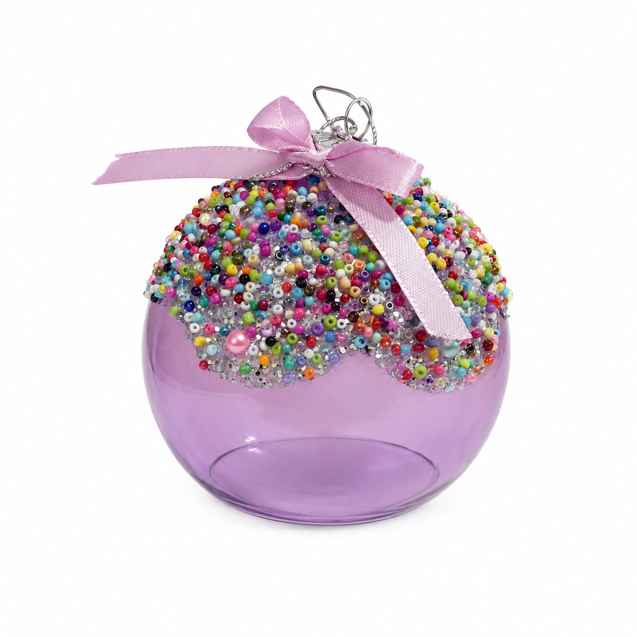 Multicolor Beaded Glass Ornament- Lila