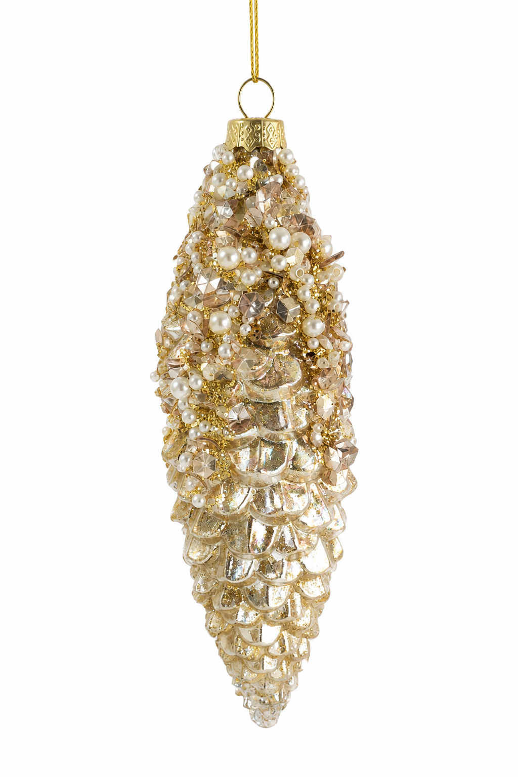 Ornamento Navideño Piña Champagne con Perlas y Cristales