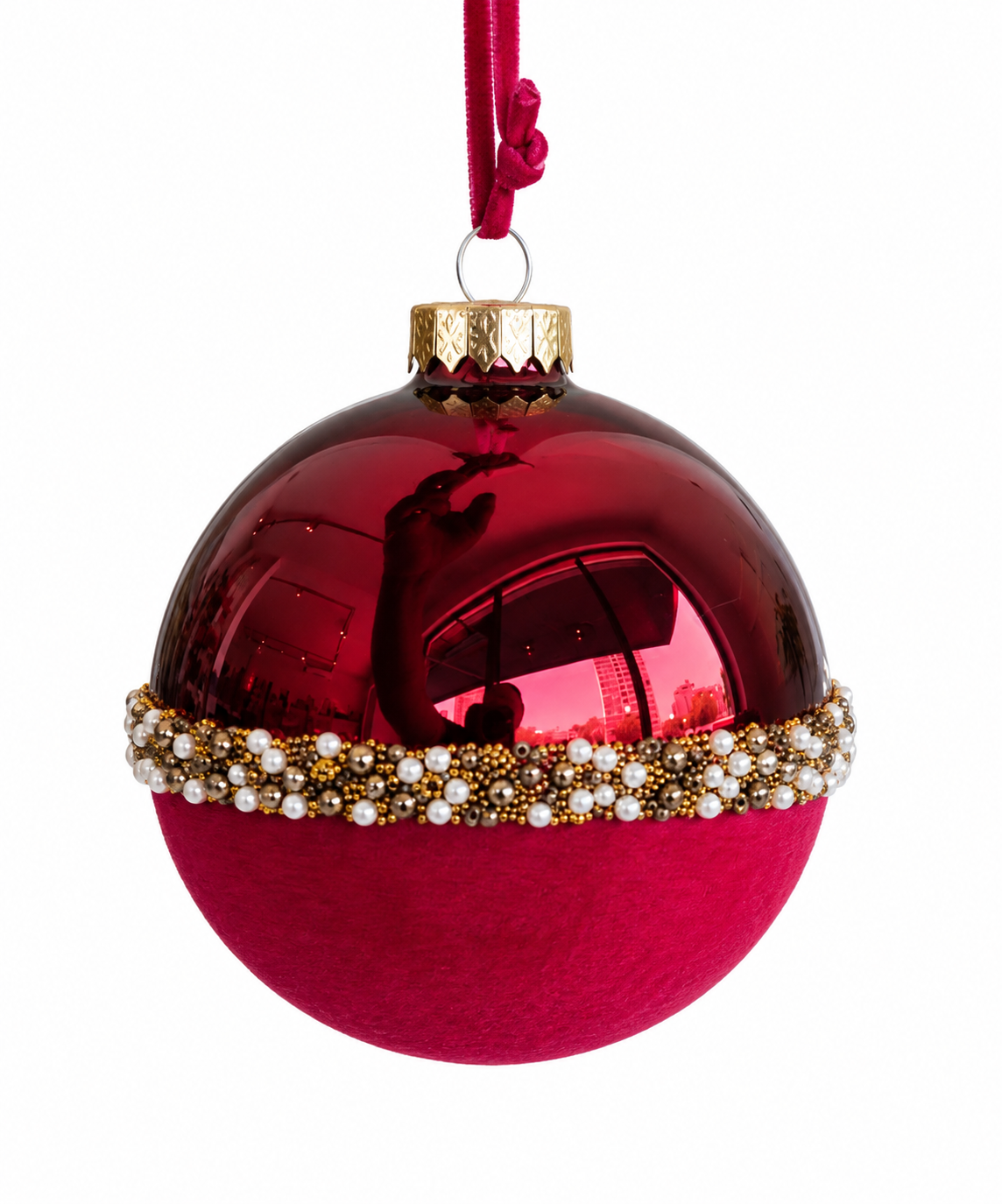 Ornamento Navideño Burgundy con Terciopelo y Perlas