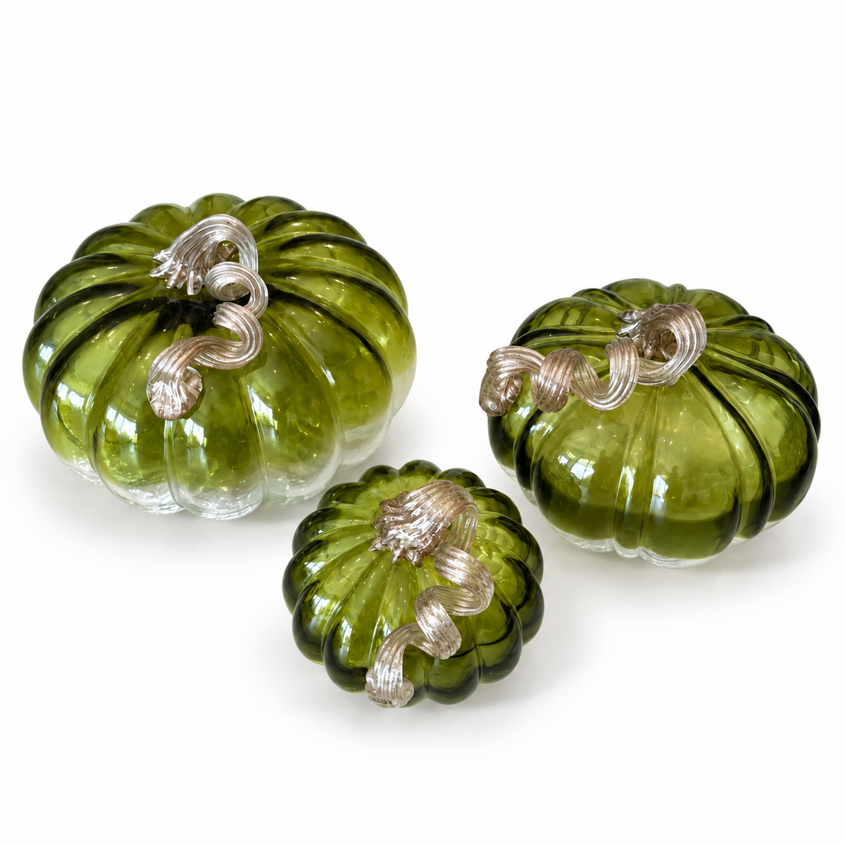Set de Calabazas Decorativas de Vidrio Verde