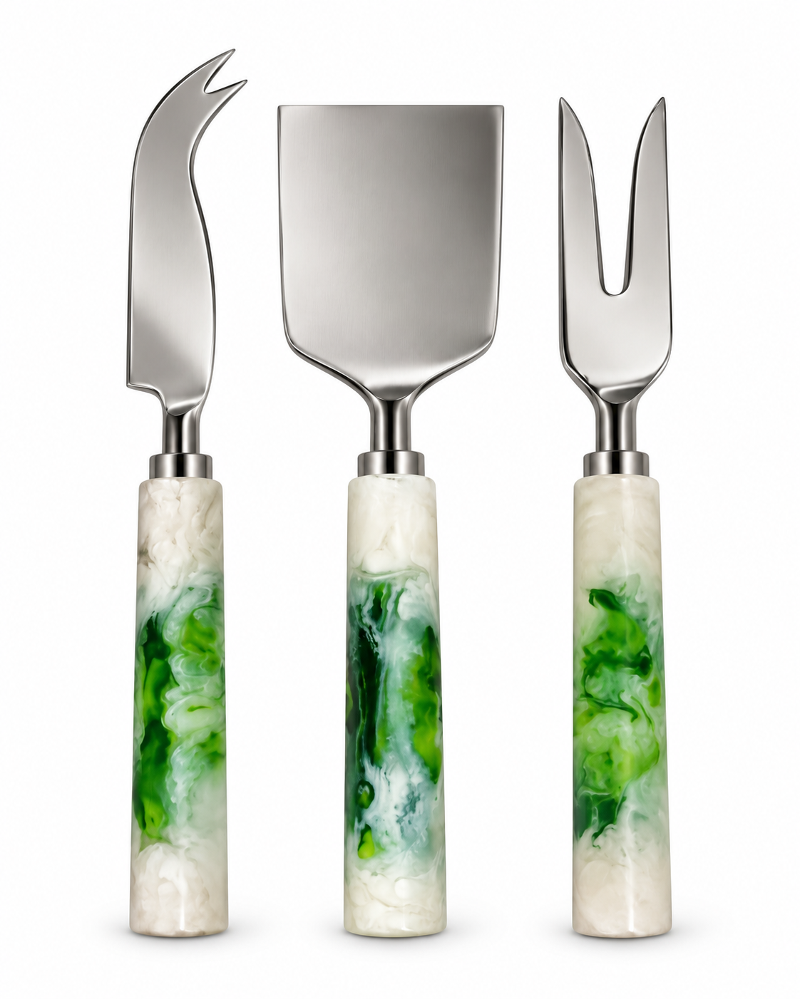 Set de 3 Cuchillos para Queso en Resina Blanca y Verde