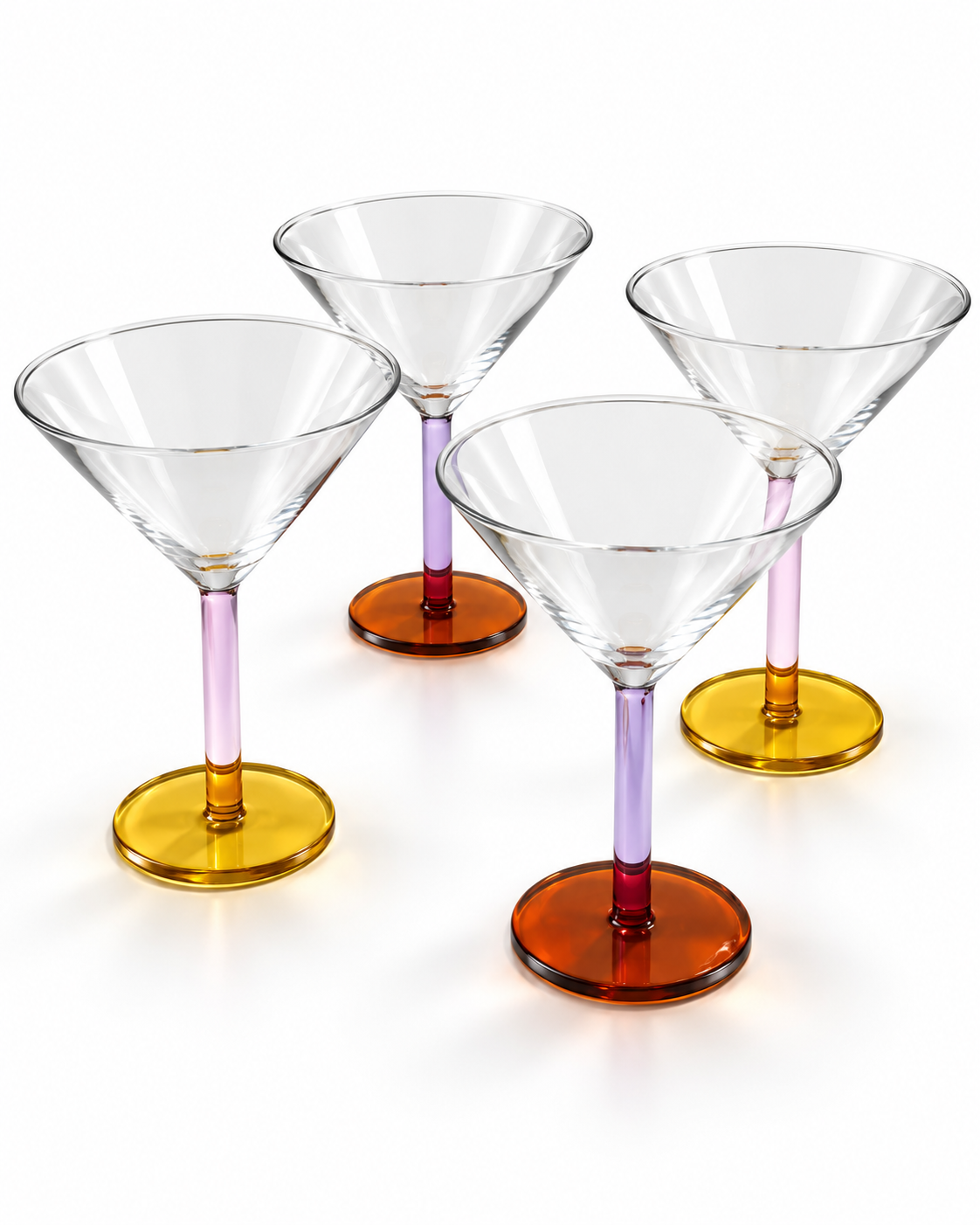 Set de 4 Copas Martini Bicolor con Base Ámbar y Naranja