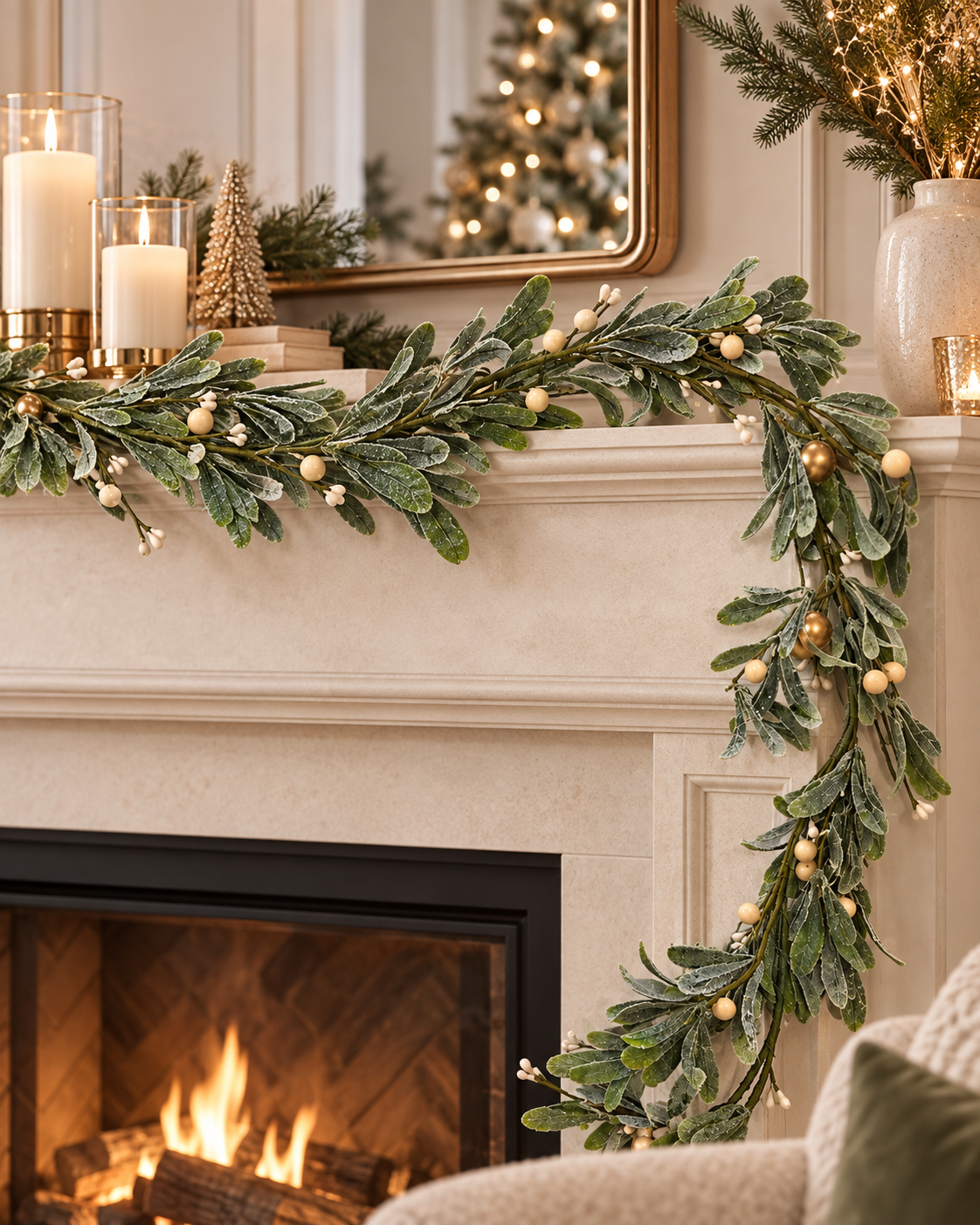 Garland Frosted Mistletoe con Bayas Doradas