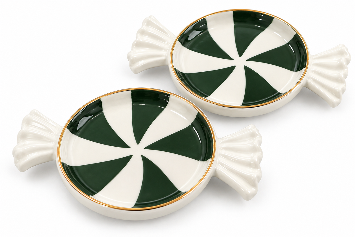 Green Candy Tidbit Plate Set of 2
