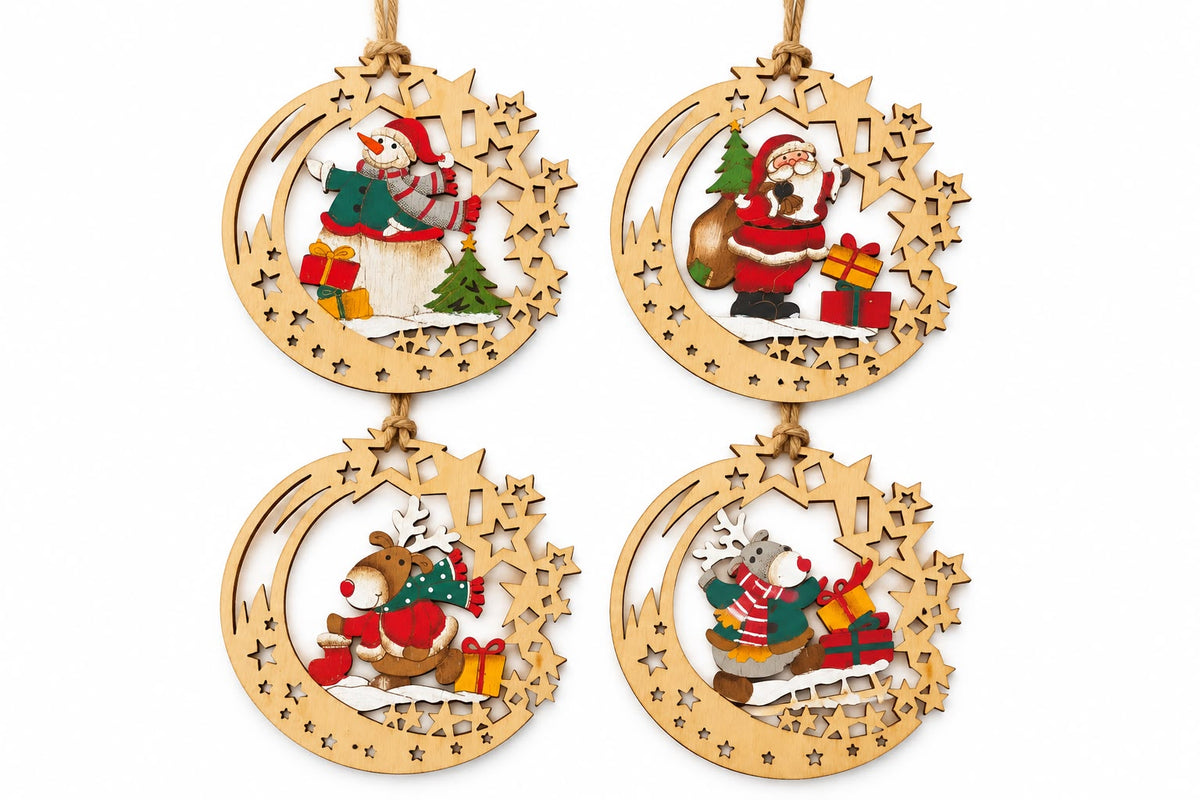 Set of 4 Wood Christmas Ornaments