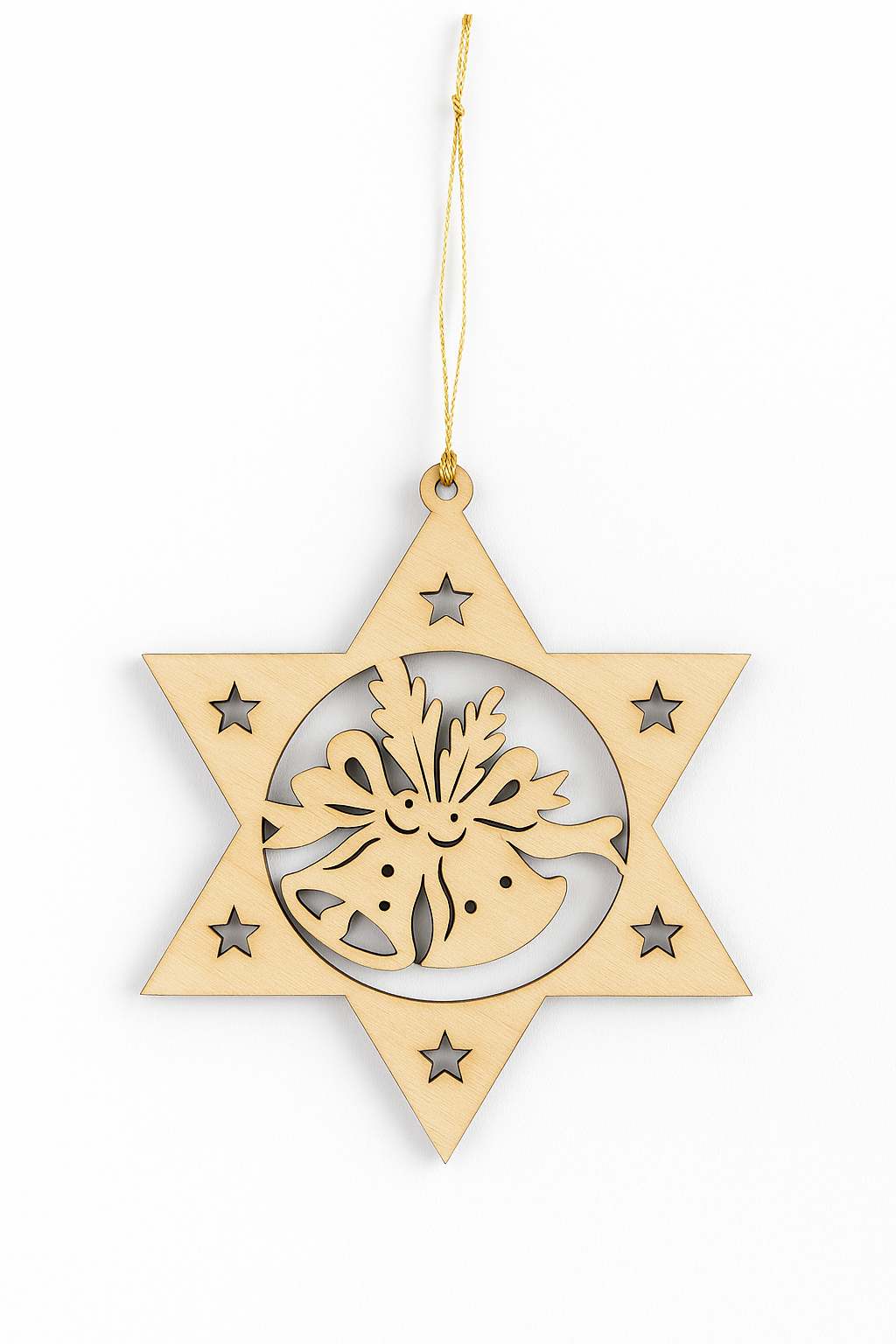 Mini Adorno Estrella de Madera con Campanas