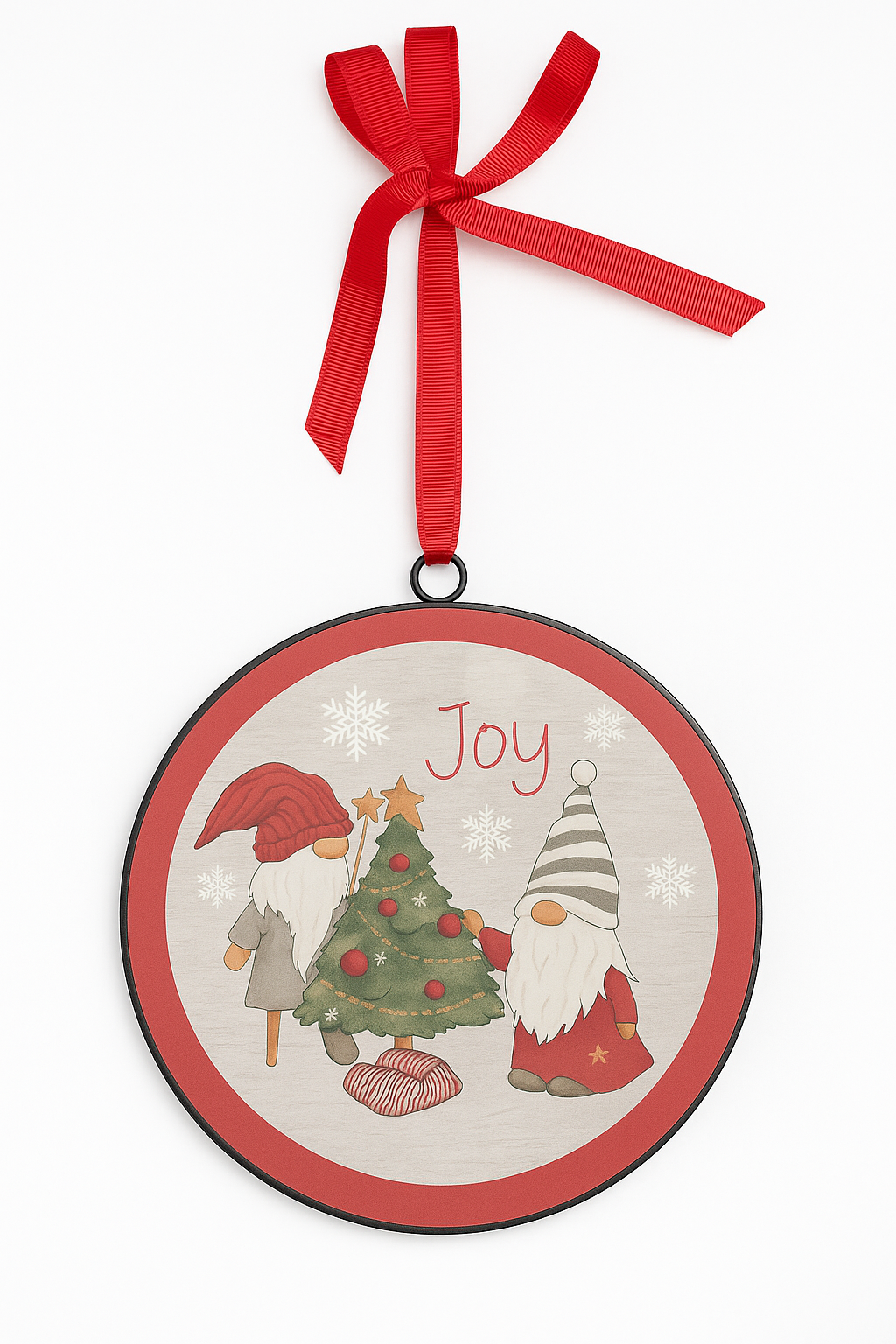 Adorno Redondo “Joy” con Gnomos y Árbol de Navidad | Joy Christmas Gnome Wall Ornament