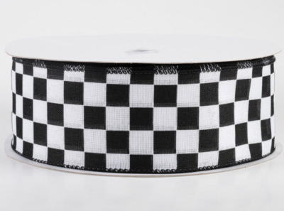 2.5" Race Check Cinta Cableada Blanco y Negro Lino Lona Toda Temporada 5 yardas