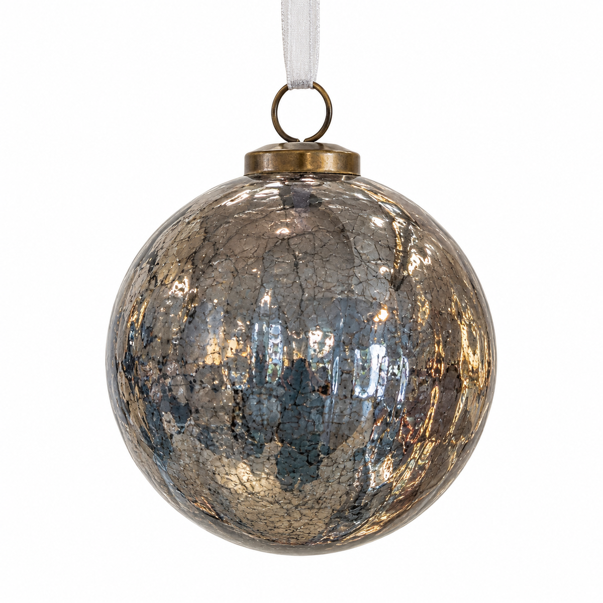 Smoky Silver Crackle Glass Ornament