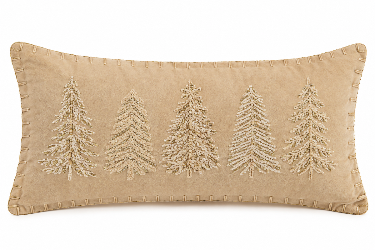 Embroidered Christmas Tree Lumbar Pillow