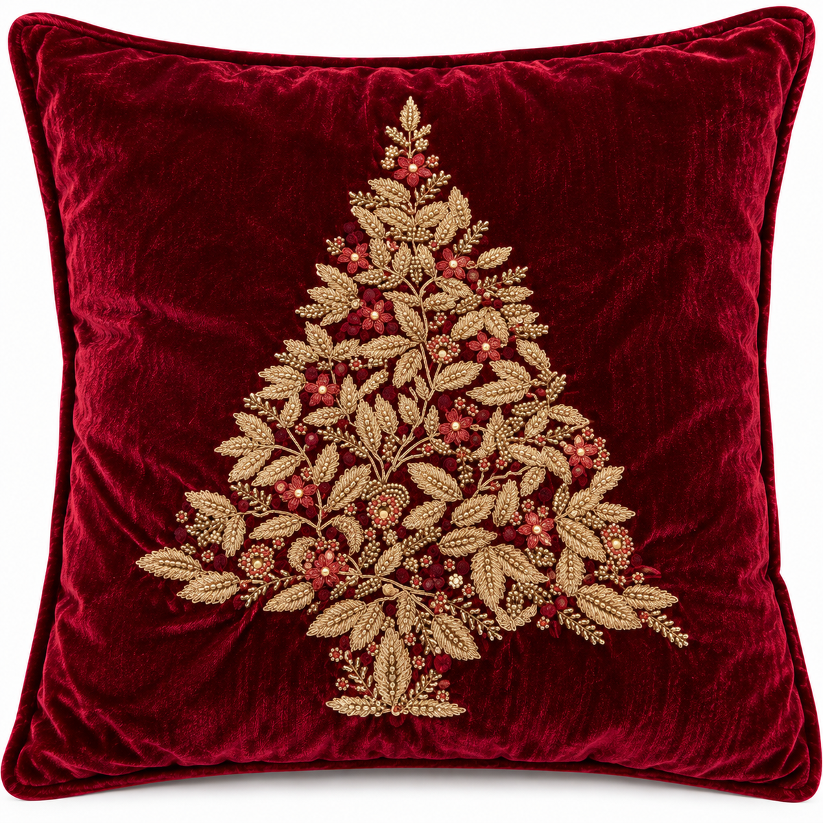 Burgundy Velvet Christmas Tree Pillow