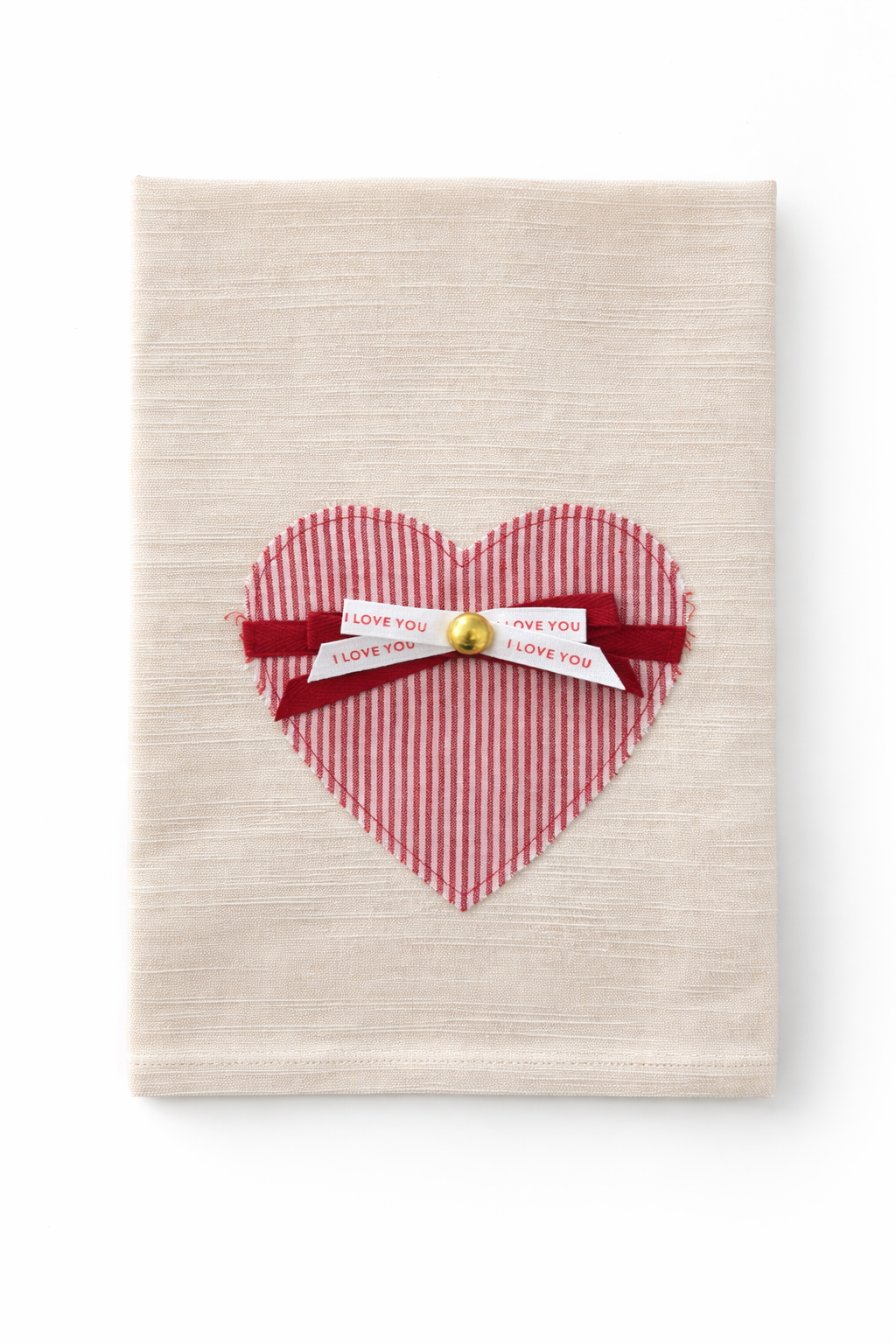 I Love You Ribbon Heart Tea Towel
