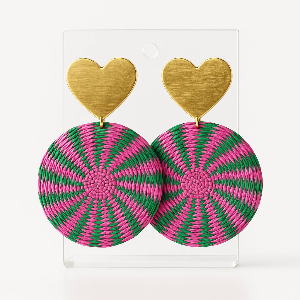 EARRING HEART GREEN&PINK