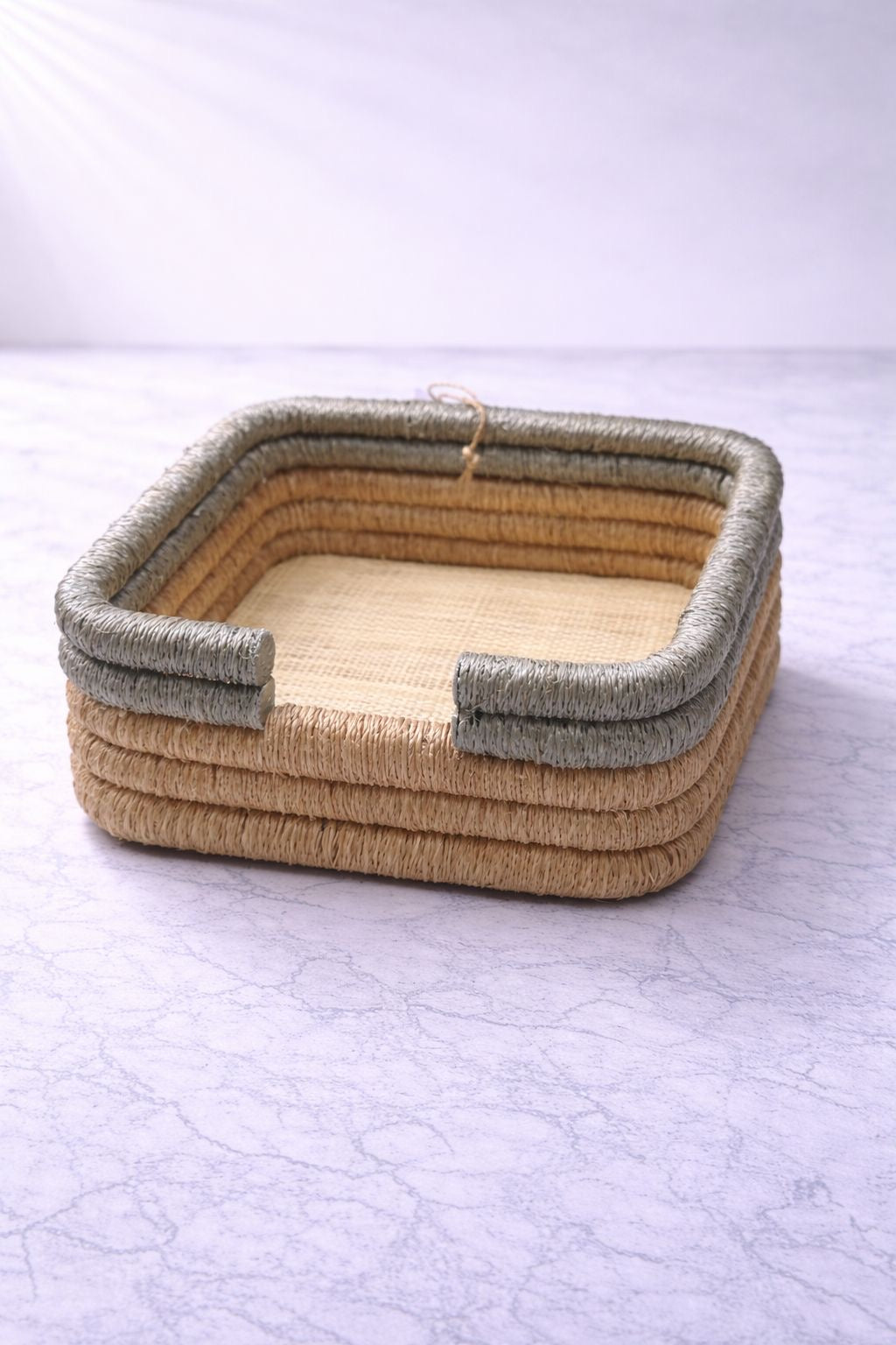 Servilletero Cuadrado Decorativo de Fibra Natural con Borde Texturizado