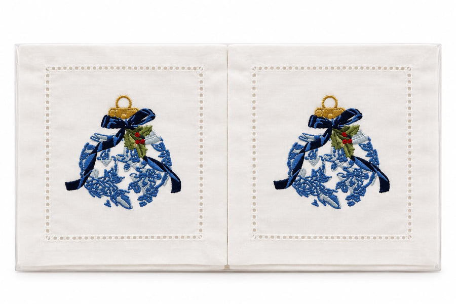 Servilletas de Cóctel Bordadas – Blue Christmas | Set de 4