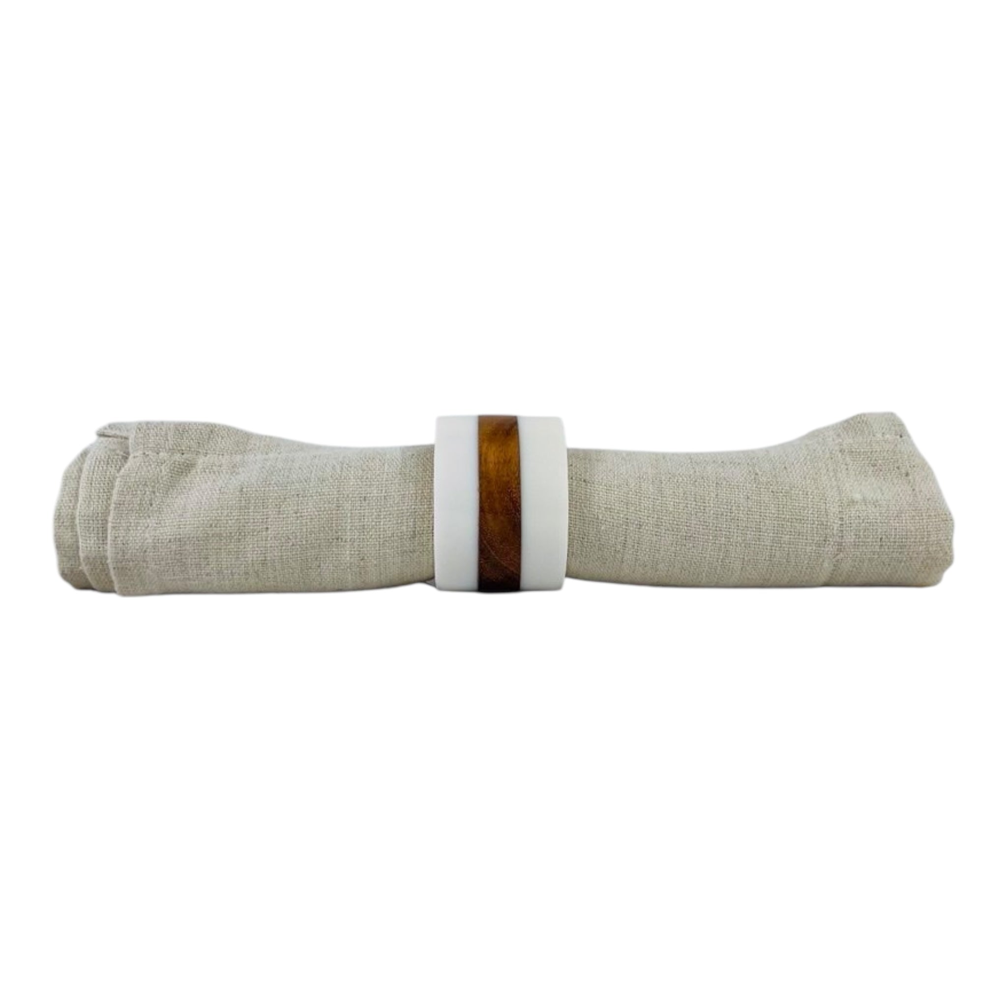 WHITE RESIN NAPKIN RING WITH WOOD set/4