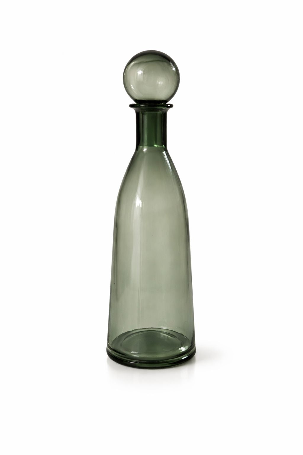 Botellón Decorativo de Vidrio Verde Ahumado con Tapón Esférico L