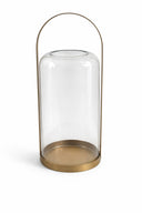 Farol Decorativo de Vidrio con Base Metálica Dorada M