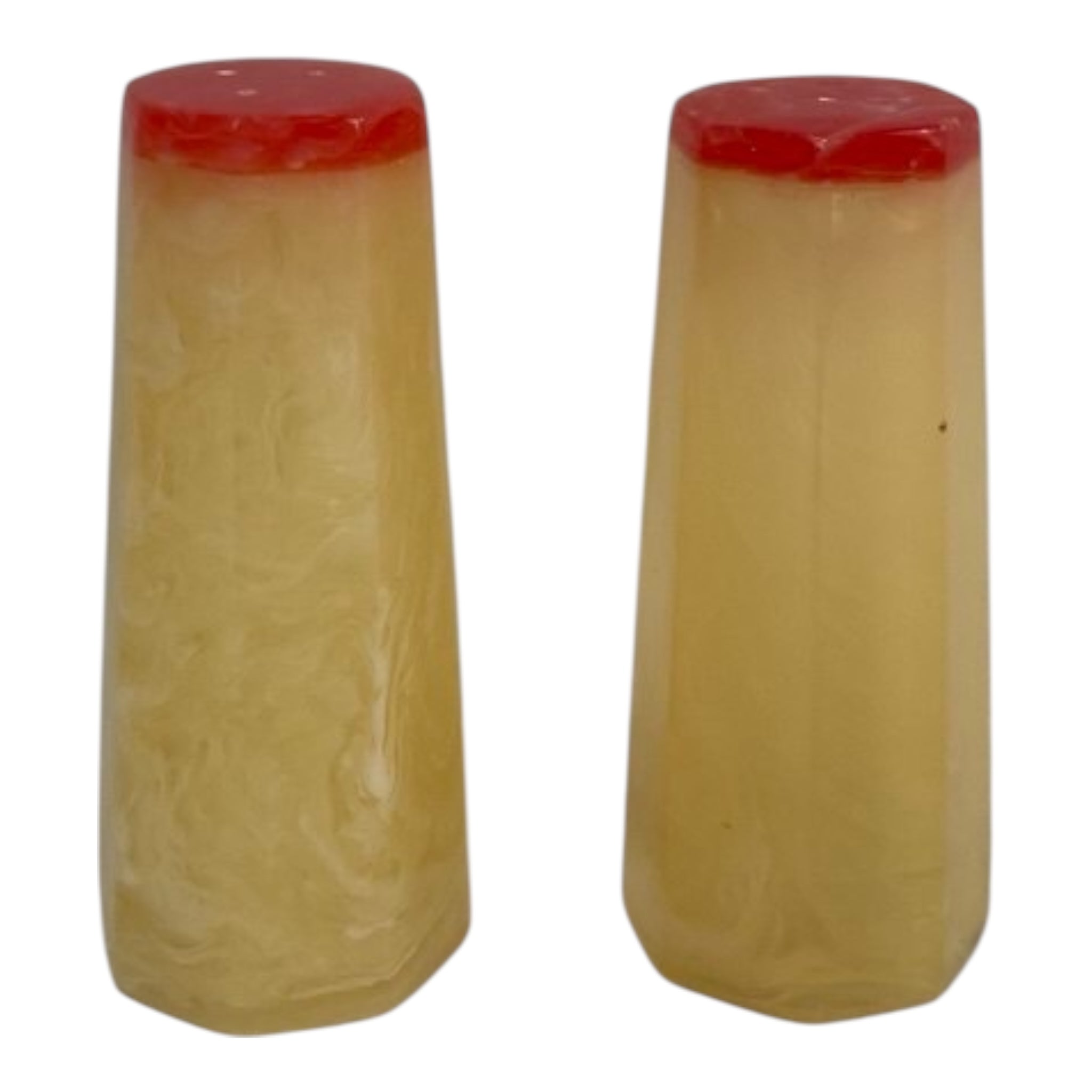 S/2 1-1/2” Round x 3-1/4 H resin salt & pepper shakers