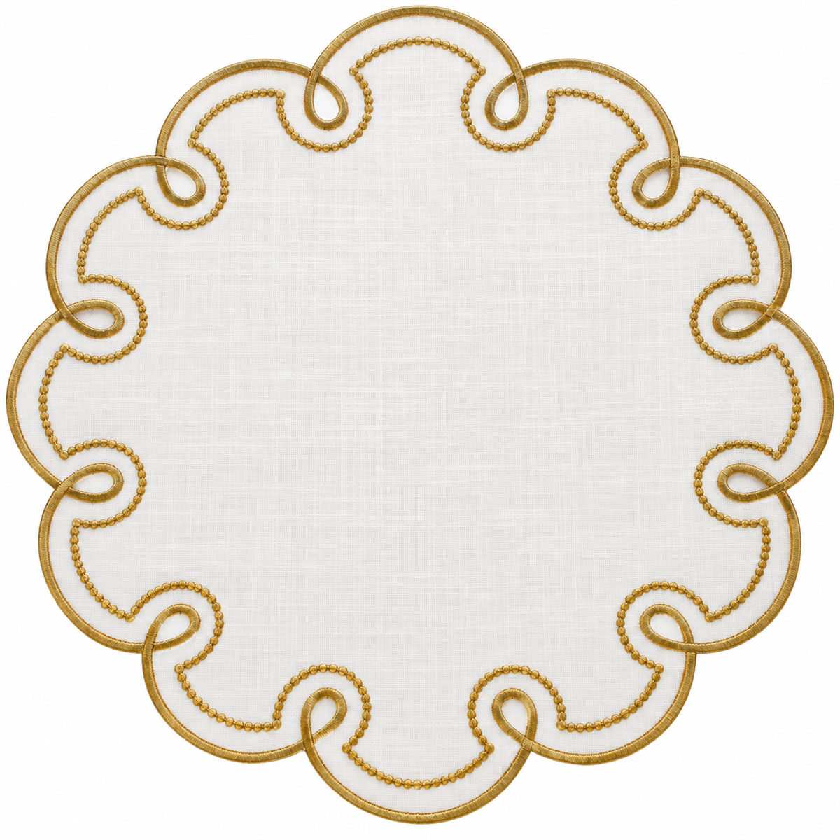 White & Gold Scalloped Linen Placemat