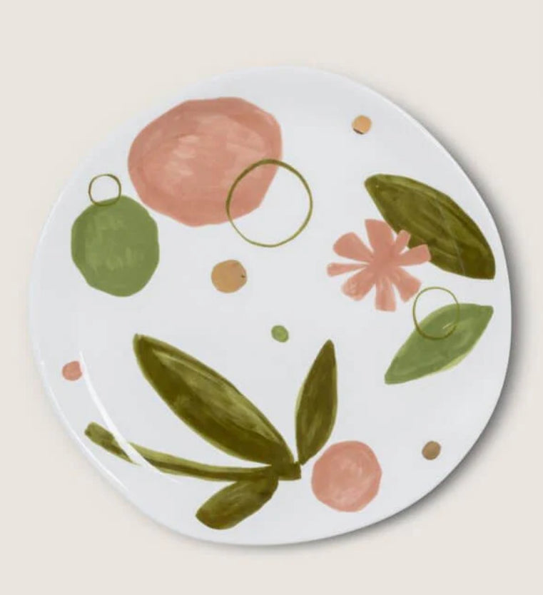 Plato Decorativo de Cerámica con Diseño Floral Abstracto