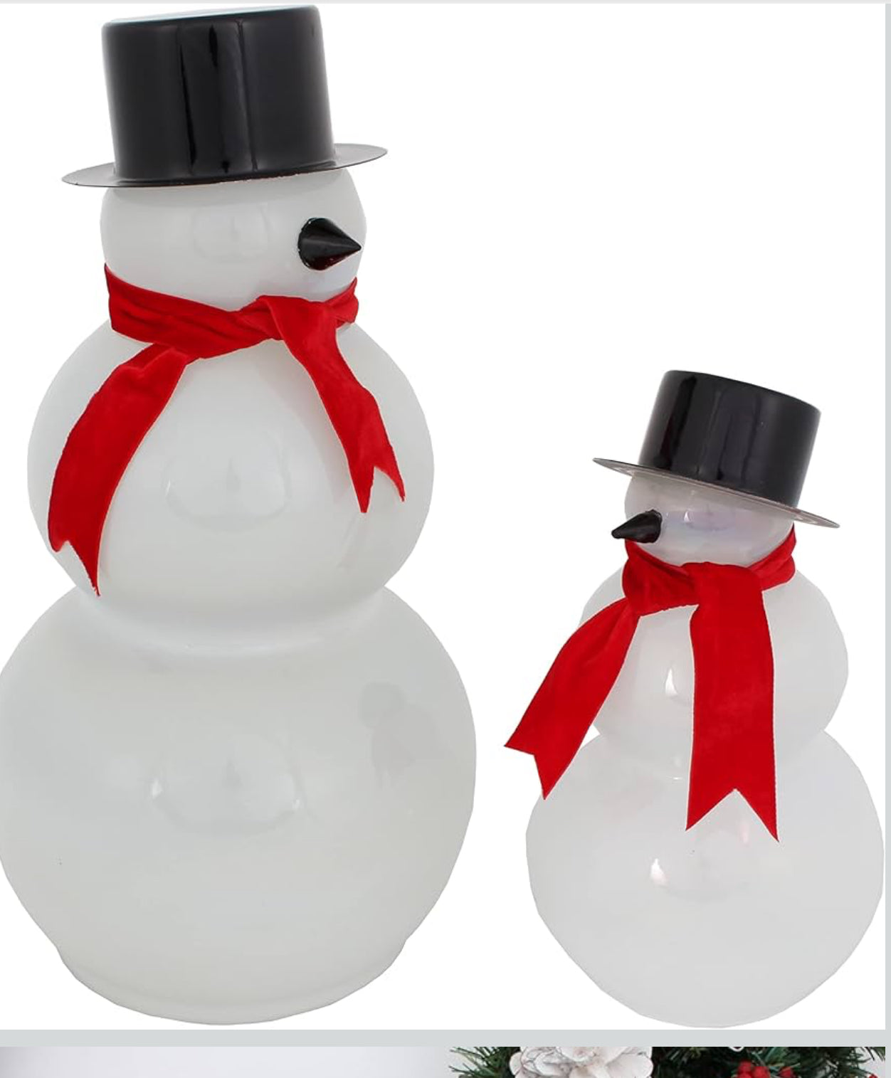 Snowman de Vidrio con Sombrero Negro y Bufanda Roja - L