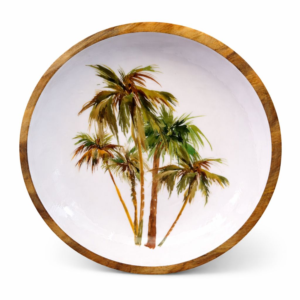 Bowl de Madera & Cerámica con Diseño de Palmas