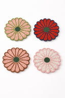 S/4 Rd Beaded Glass Flower Shaped Coasters w Jute Tie