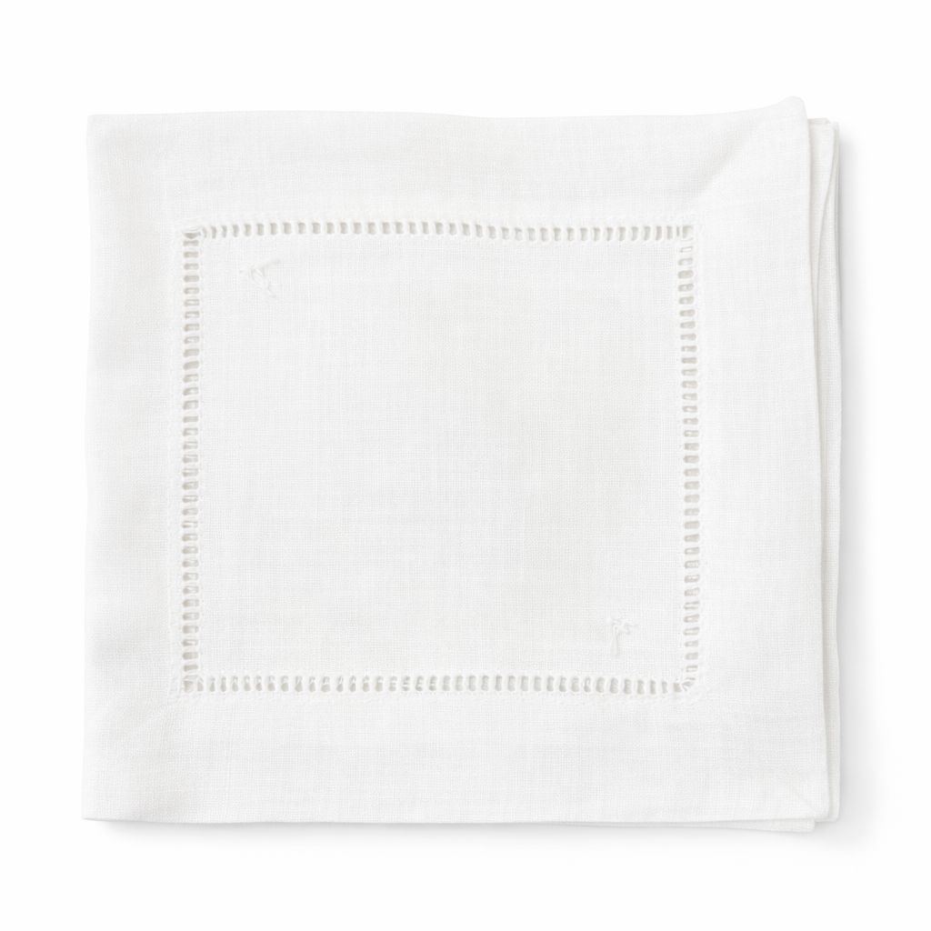 Cocktail 6” Sq. W/ Hemstitch. white Linen/ Cotton