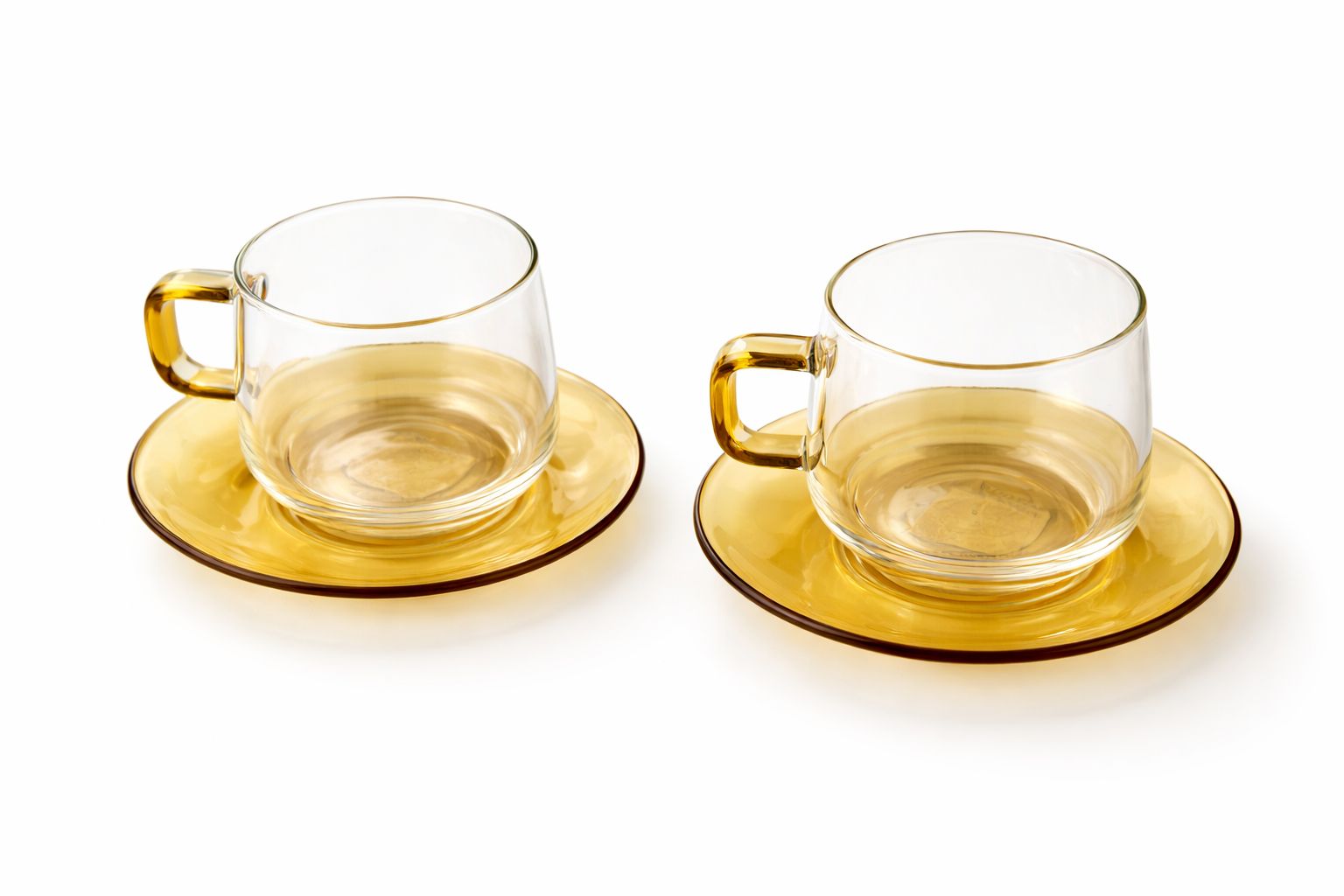 Set de Tazas de Vidrio con Plato (Tono Ámbar)